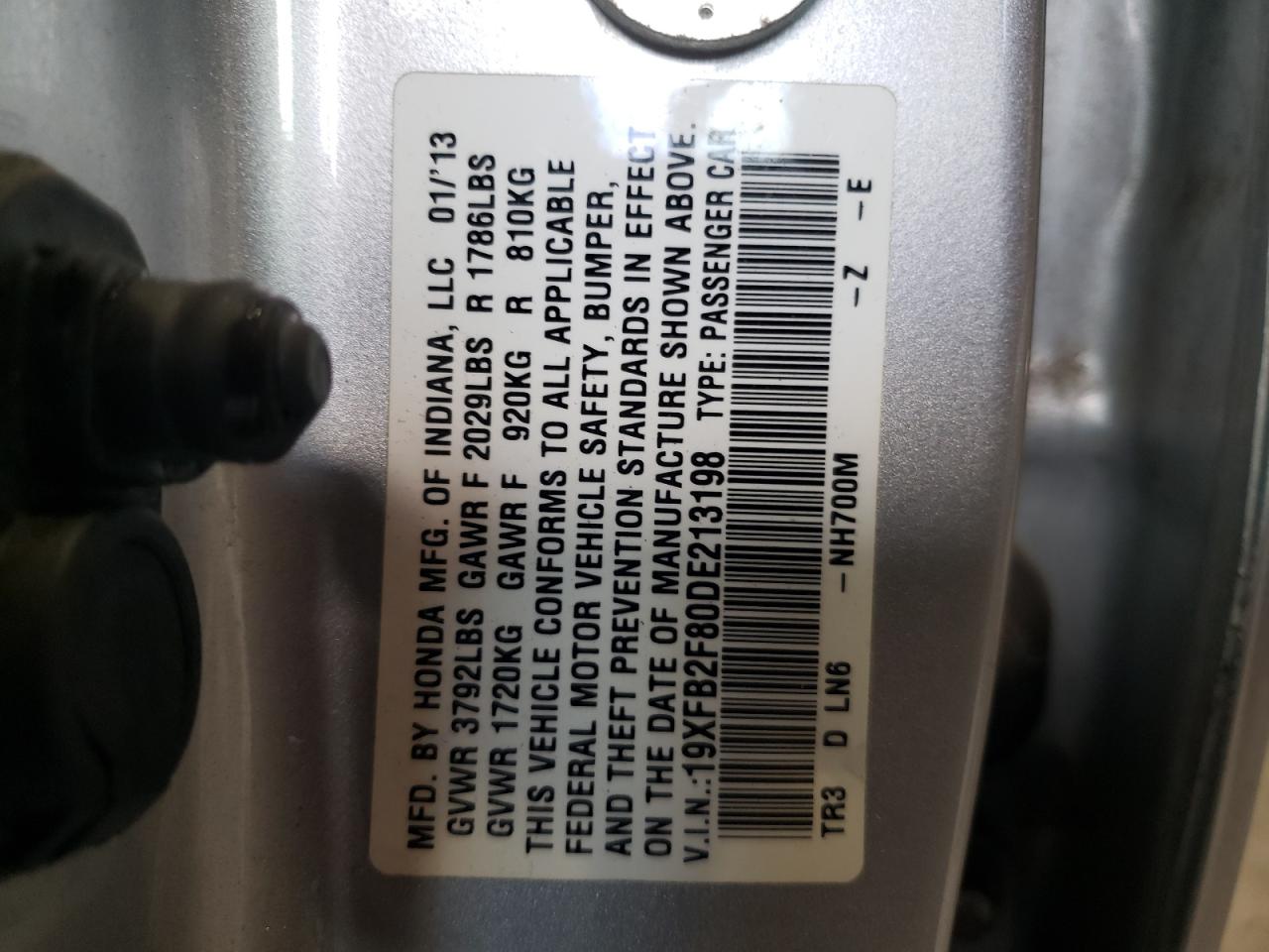 Photo 10 from auction – 2013 HONDA CIVIC EX with VIN 19XFB2F80DE213198