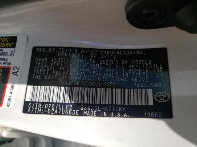 Photo 10 from auction – 2012 TOYOTA AVALON BAS with VIN 4T1BK3DB9CU457852