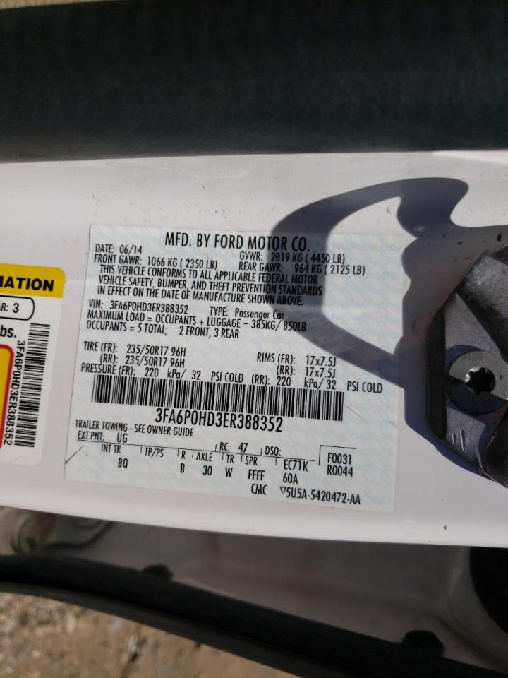 Photo 10 from auction – 2014 FORD FUSION SE with VIN 3FA6P0HD3ER388352