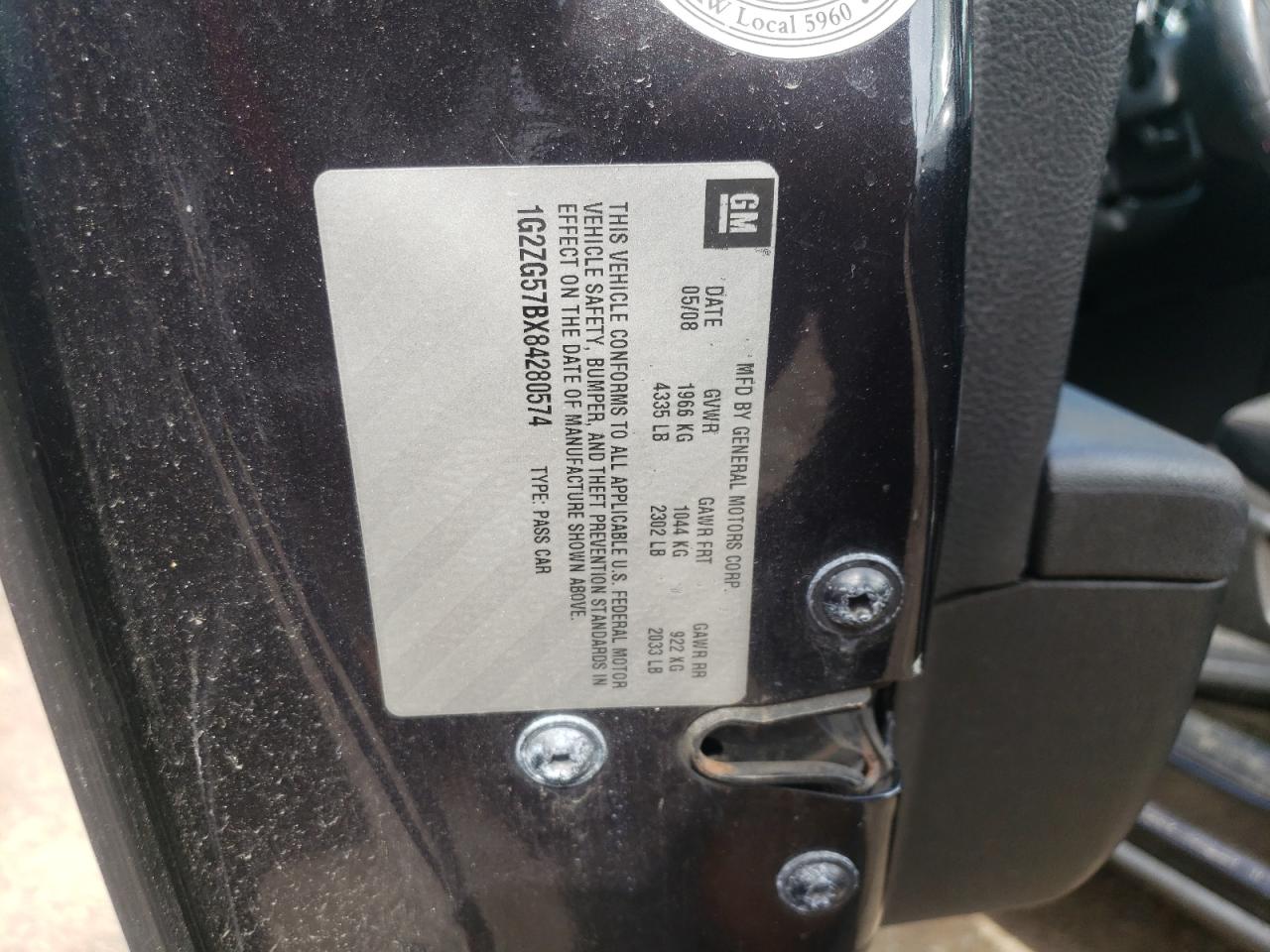 Photo 10 from auction – 2008 PONTIAC G6 BASE with VIN 1G2ZG57BX84280574