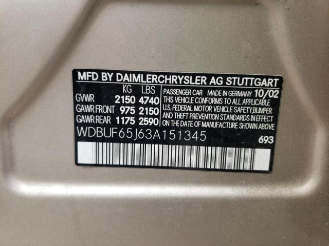 Photo 10 from auction – 2003 MERCEDES-BENZ E 320 with VIN WDBUF65J63A151345