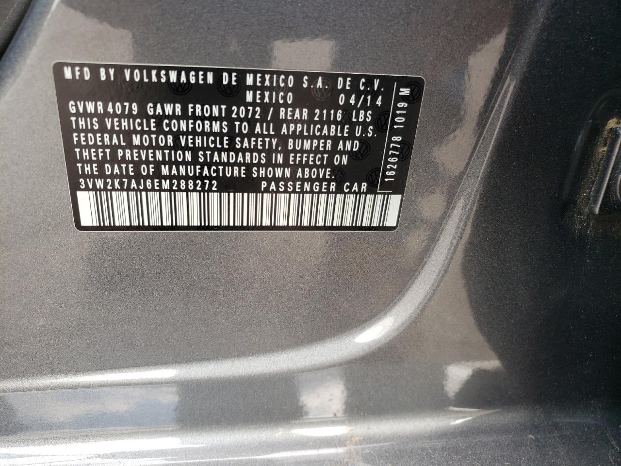 Photo 10 from auction – 2014 VOLKSWAGEN JETTA BASE with VIN 3VW2K7AJ6EM288272