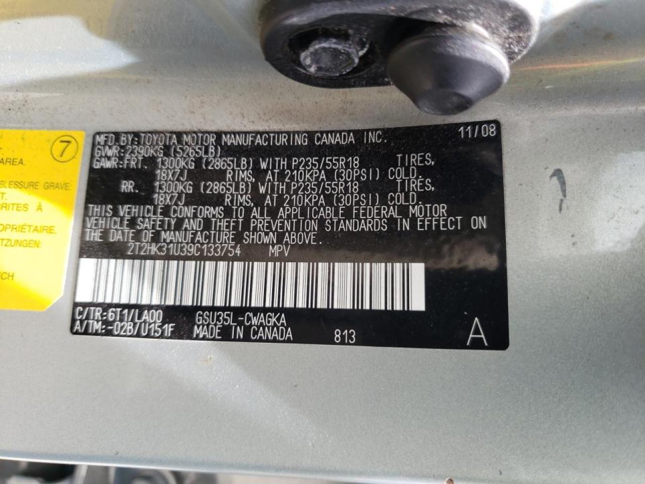 Photo 10 from auction – 2009 LEXUS RX 350 with VIN 2T2HK31U39C133754