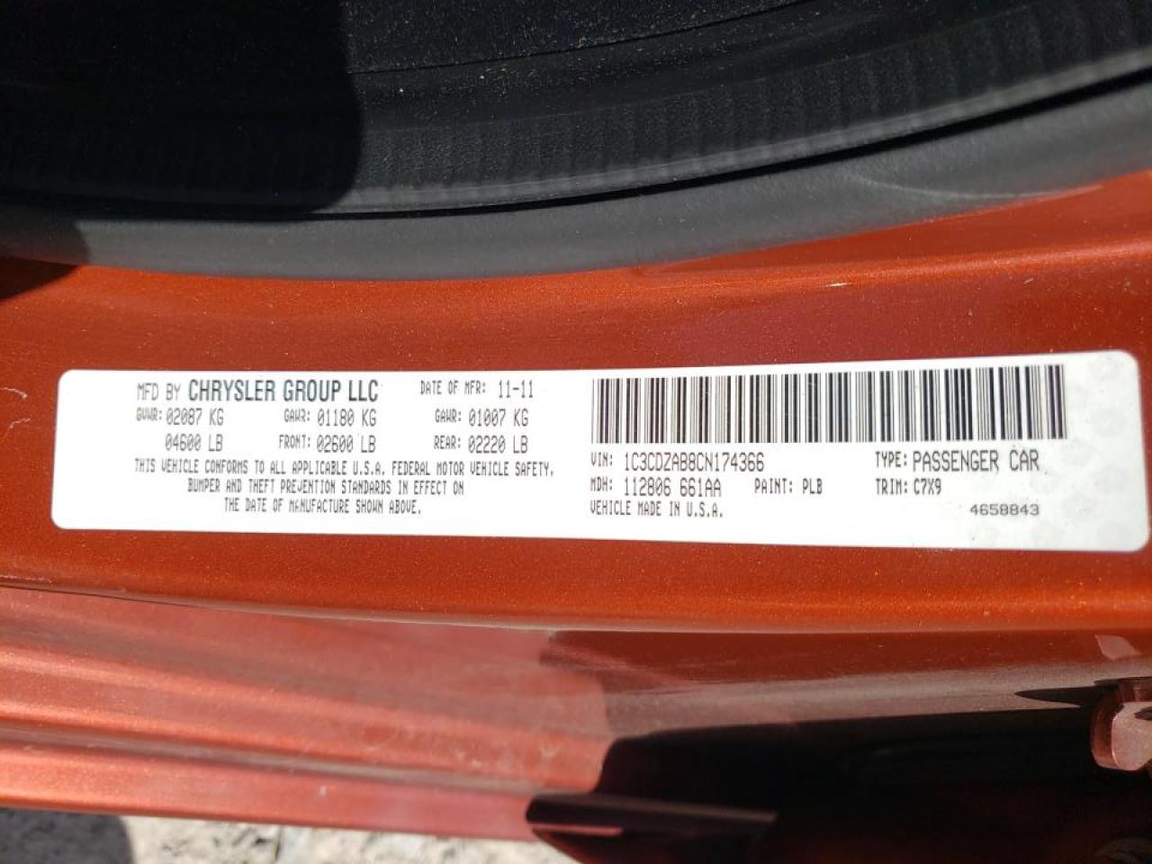 Photo 10 from auction – 2012 DODGE AVENGER SE with VIN 1C3CDZAB8CN174366