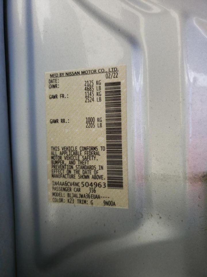 Photo 10 from auction – 2022 NISSAN MAXIMA SV with VIN 1N4AA6CV4NC504963