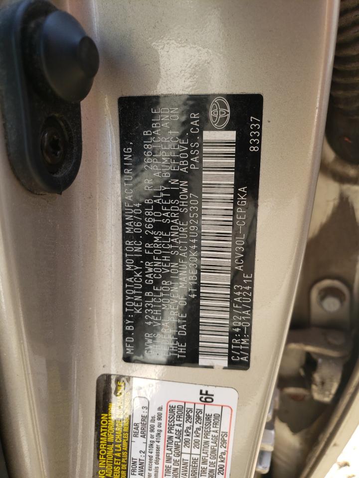 Photo 10 from auction – 2004 TOYOTA CAMRY LE with VIN 4T1BE30K44U925307