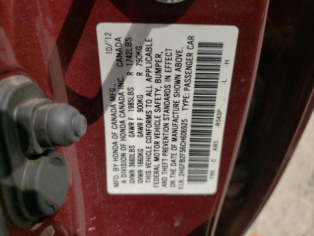 Photo 10 from auction – 2012 HONDA CIVIC LX with VIN 2HGFB2F56CH606925