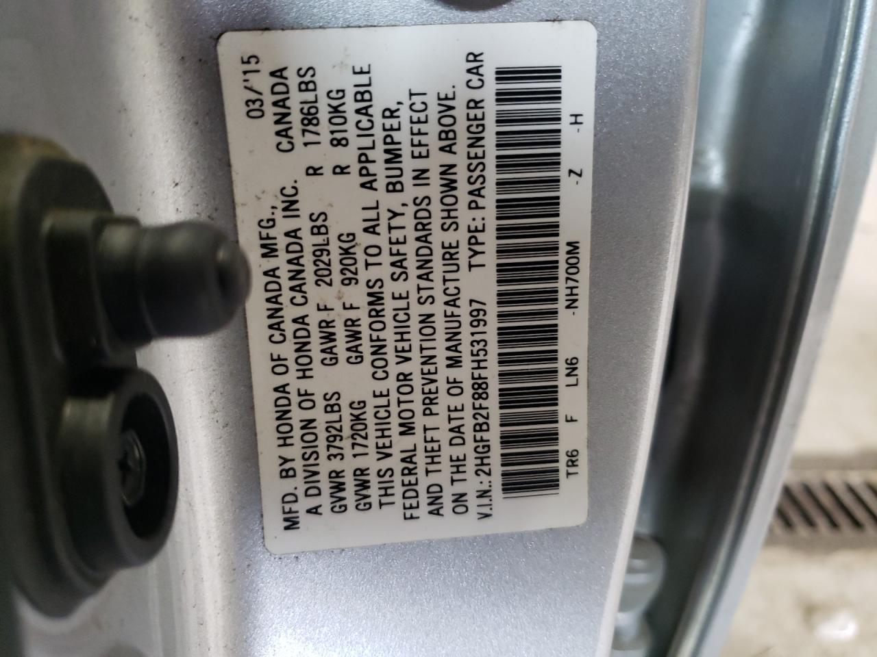 Photo 10 from auction – 2015 HONDA CIVIC EX with VIN 2HGFB2F88FH531997