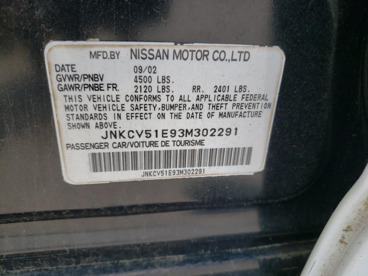 Photo 10 from auction – 2003 INFINITI G35 with VIN JNKCV51E93M302291