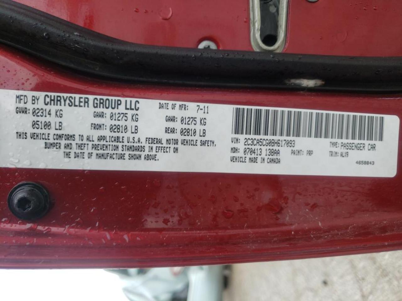 Photo 10 from auction – 2011 CHRYSLER 300 LIMITE with VIN 2C3CA5CG0BH617093