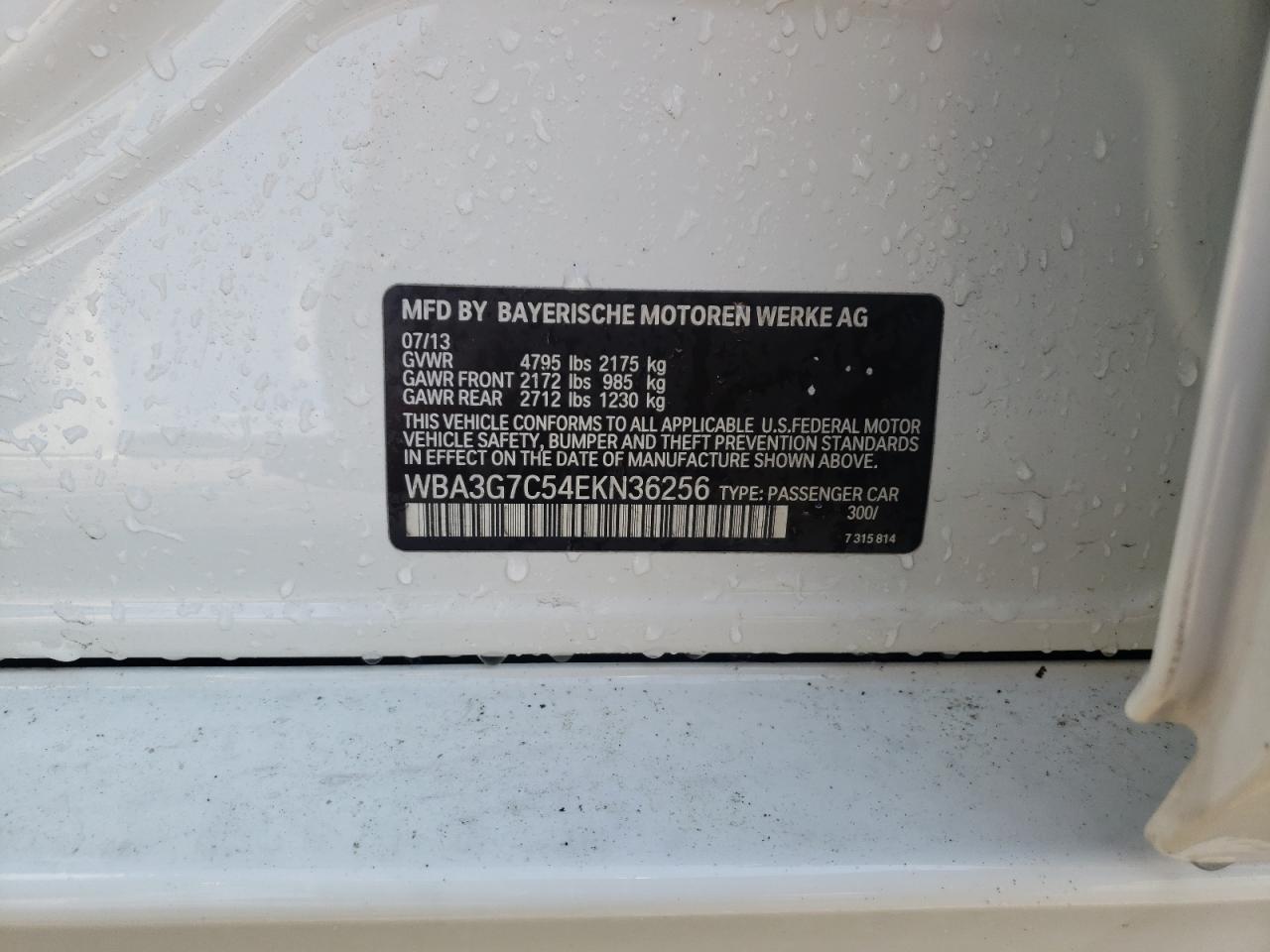 Photo 10 from auction – 2014 BMW 328 XI with VIN WBA3G7C54EKN36256