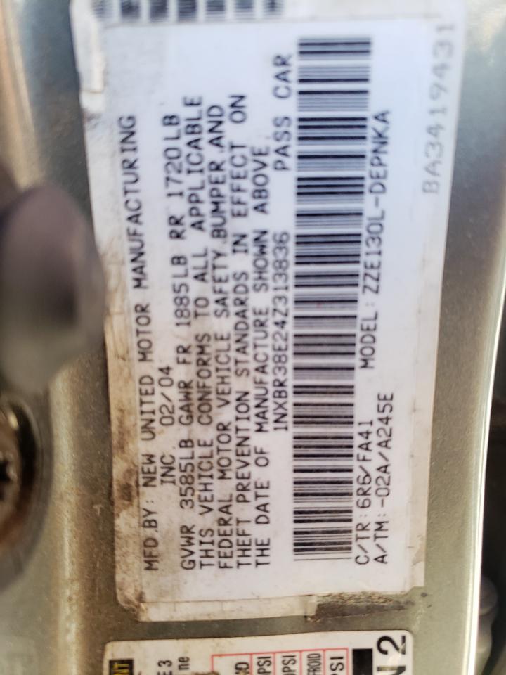 Photo 10 from auction – 2004 TOYOTA COROLLA with VIN 1NXBR38E24Z313836