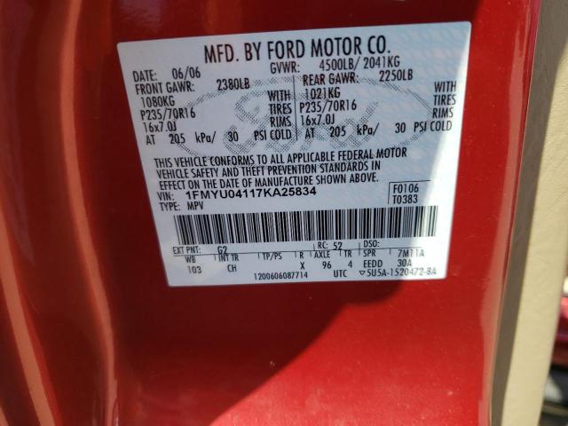Photo 10 from auction – 2007 FORD ESCAPE LIM with VIN 1FMYU04117KA25834