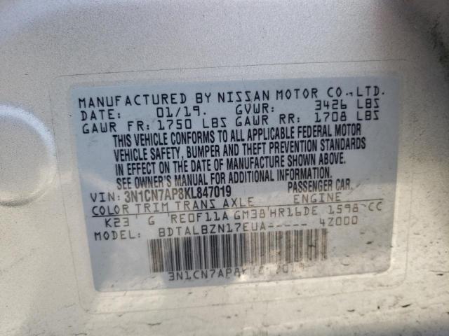 Photo 10 from auction – 2019 NISSAN VERSA S with VIN 3N1CN7AP8KL847019