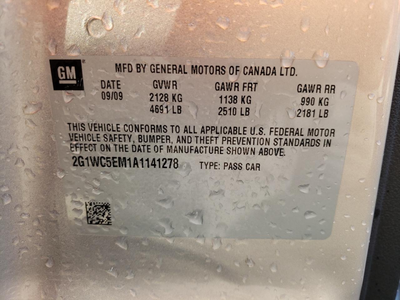 Photo 10 from auction – 2010 CHEVROLET IMPALA LTZ with VIN 2G1WC5EM1A1141278