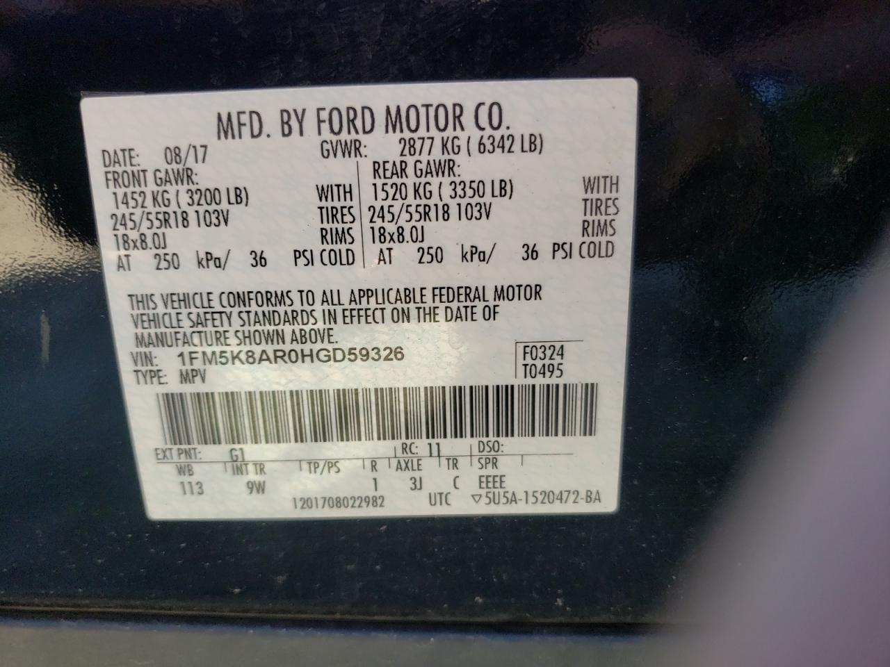 Photo 10 from auction – 2017 FORD EXPLORER P with VIN 1FM5K8AR0HGD59326