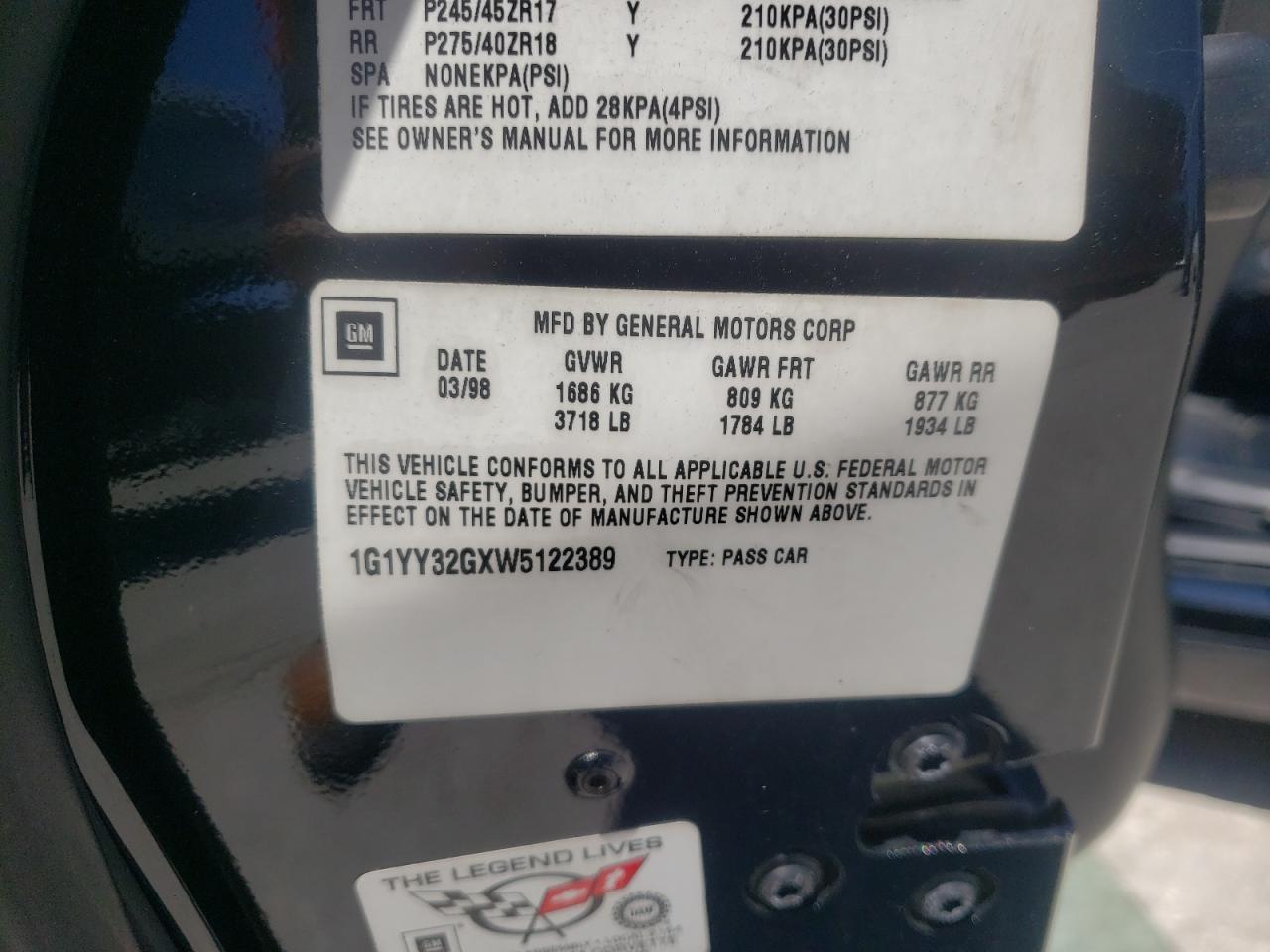 Photo 10 from auction – 1998 CHEVROLET CORVETTE with VIN 1G1YY32GXW5122389