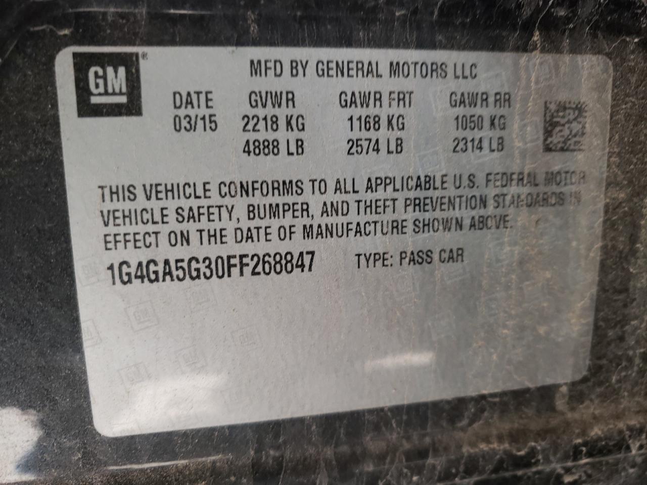 Photo 10 from auction – 2015 BUICK LACROSSE with VIN 1G4GA5G30FF268847