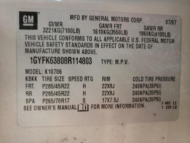 Photo 10 from auction – 2008 CADILLAC ESCALADE L with VIN 1GYFK63808R114803