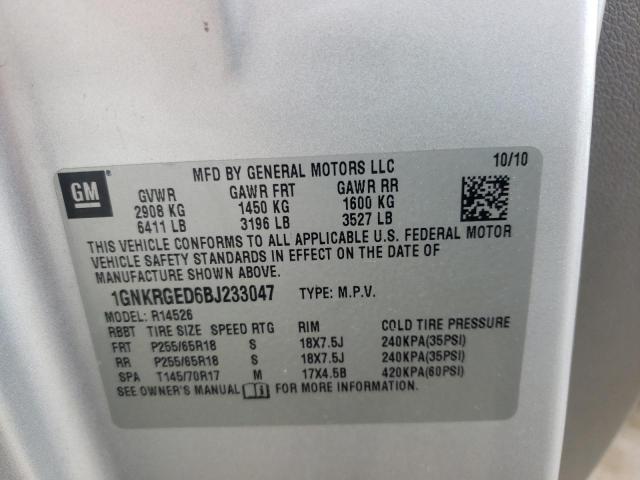 Photo 10 from auction – 2011 CHEVROLET TRAVERSE L with VIN 1GNKRGED6BJ233047