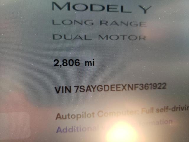 Photo 8 from auction – 2022 TESLA MODEL Y with VIN 7SAYGDEEXNF361922