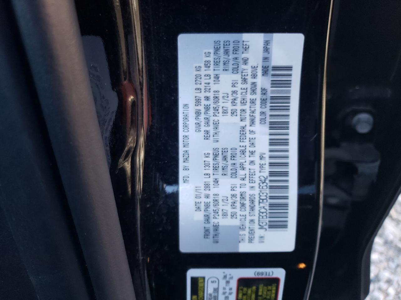 Photo 10 from auction – 2011 MAZDA CX-9 with VIN JM3TB3CA7B0316342