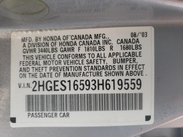 Photo 10 from auction – 2003 HONDA CIVIC LX with VIN 2HGES16593H619559