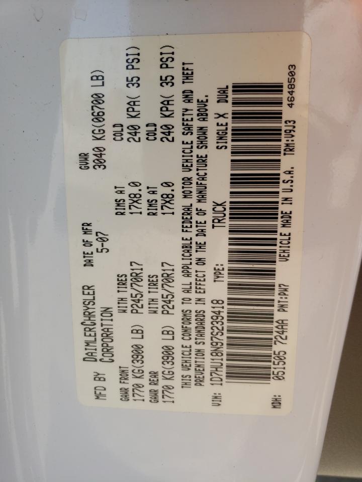 Photo 10 from auction – 2007 DODGE RAM 1500 S with VIN 1D7HU18N97S239418