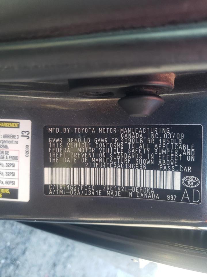Photo 10 from auction – 2010 TOYOTA COROLLA BA with VIN 2T1BU4EEXAC196996