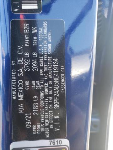 Photo 10 from auction – 2022 KIA FORTE FE with VIN 3KPF24AD5NE419134