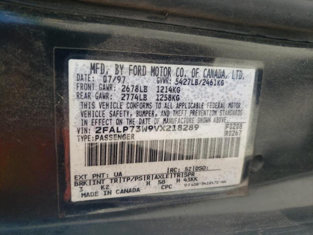 Photo 20 from auction – 1997 FORD CROWN VICT with VIN 2FALP73W9VX218289
