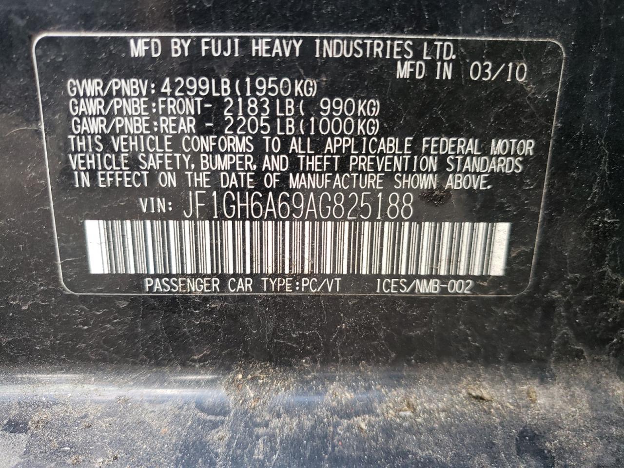 Photo 10 from auction – 2010 SUBARU IMPREZA 2. with VIN JF1GH6A69AG825188