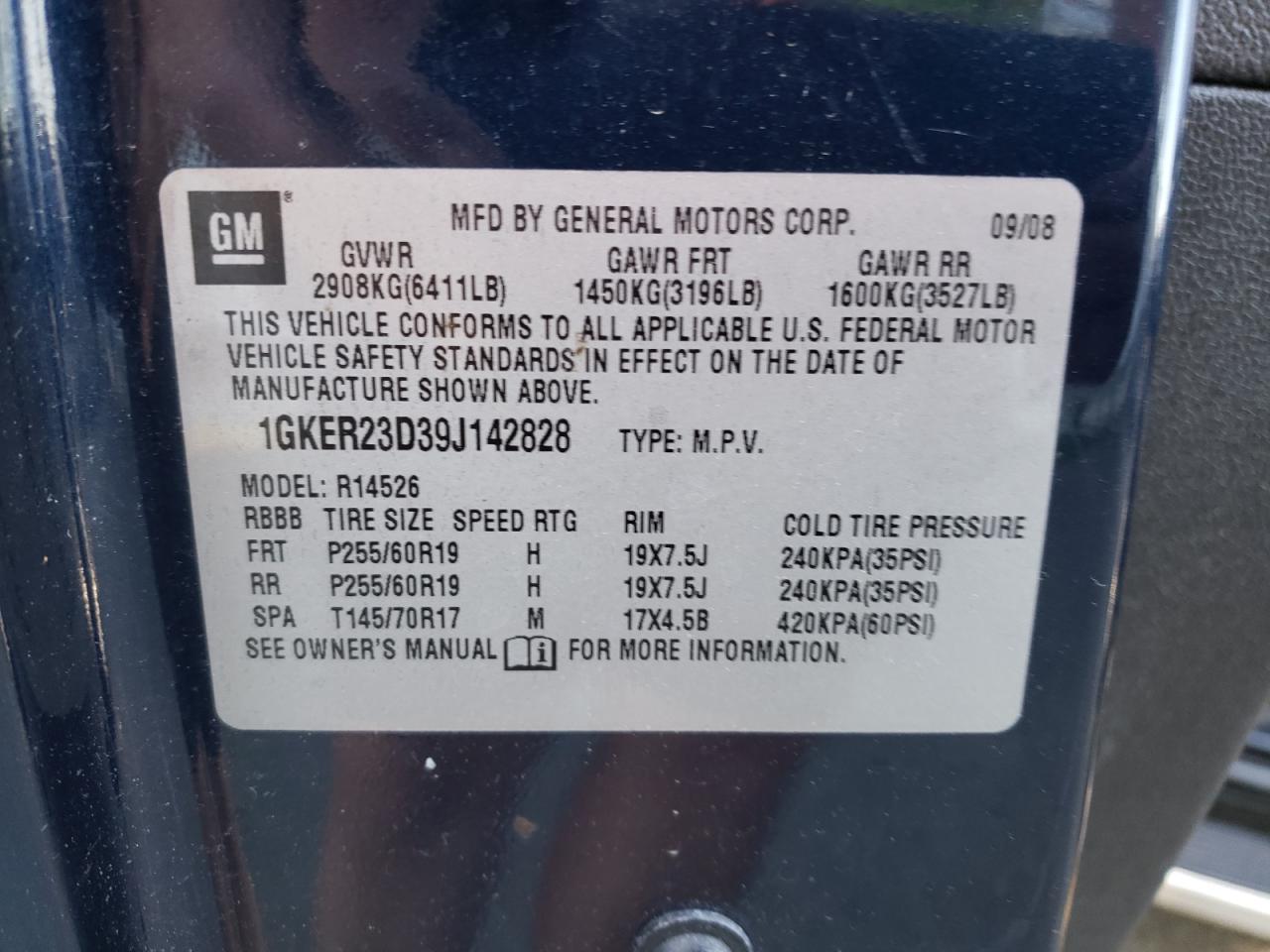 Photo 10 from auction – 2009 GMC ACADIA SLT with VIN 1GKER23D39J142828