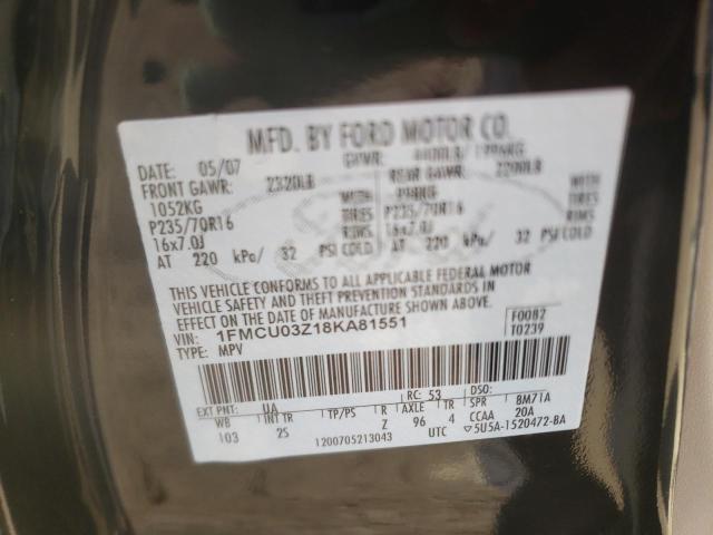 Photo 10 from auction – 2008 FORD ESCAPE XLT with VIN 1FMCU03Z18KA81551