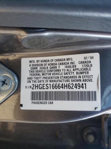 Photo 10 from auction – 2004 HONDA CIVIC LX with VIN 2HGES16664H624941
