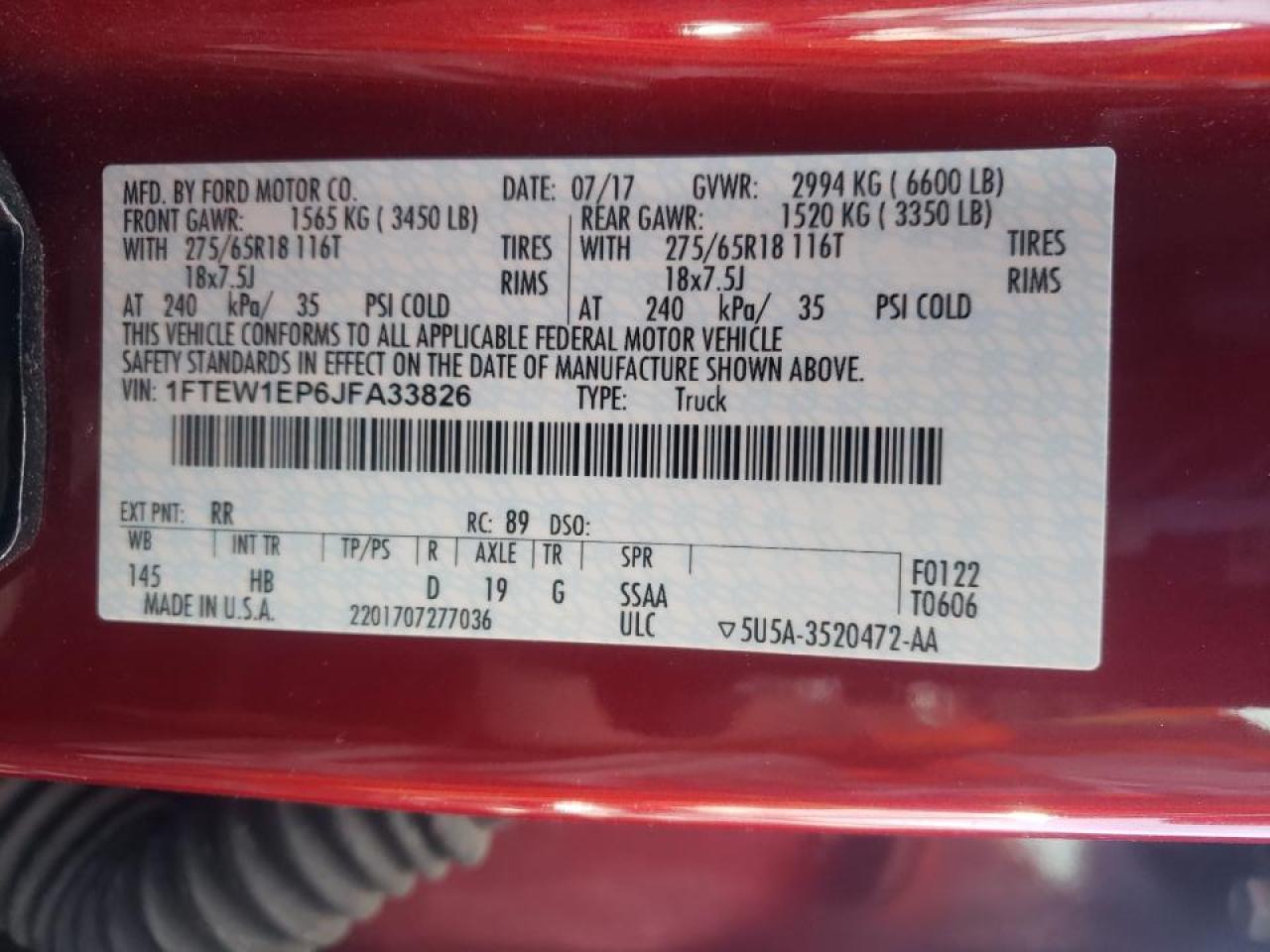 Photo 10 from auction – 2018 FORD F150 SUPER with VIN 1FTEW1EP6JFA33826
