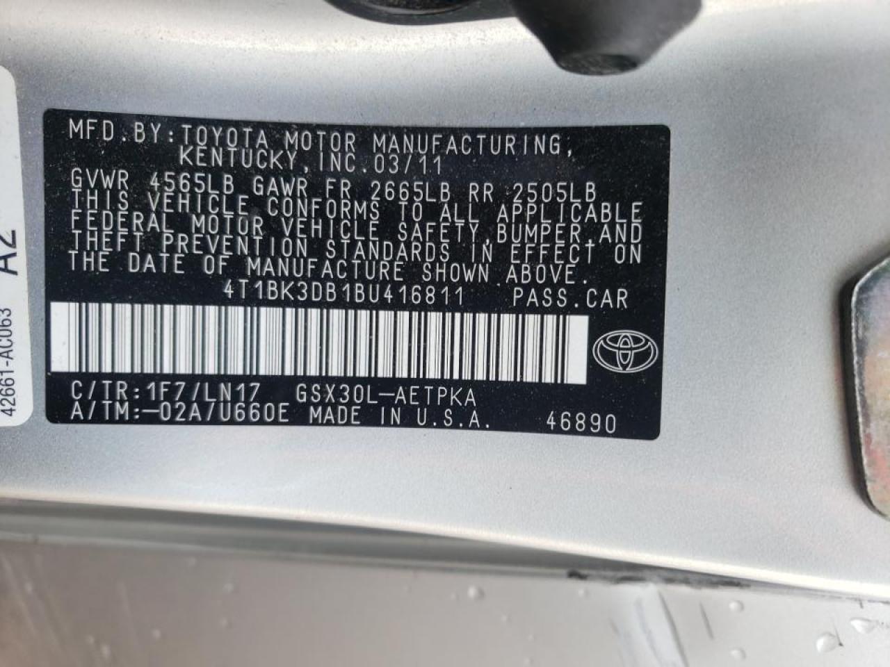 Photo 10 from auction – 2011 TOYOTA AVALON BAS with VIN 4T1BK3DB1BU416811
