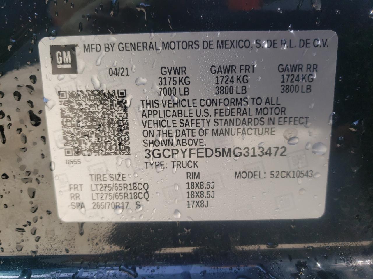 Photo 10 from auction – 2021 CHEVROLET SILVERADO with VIN 3GCPYFED5MG313472