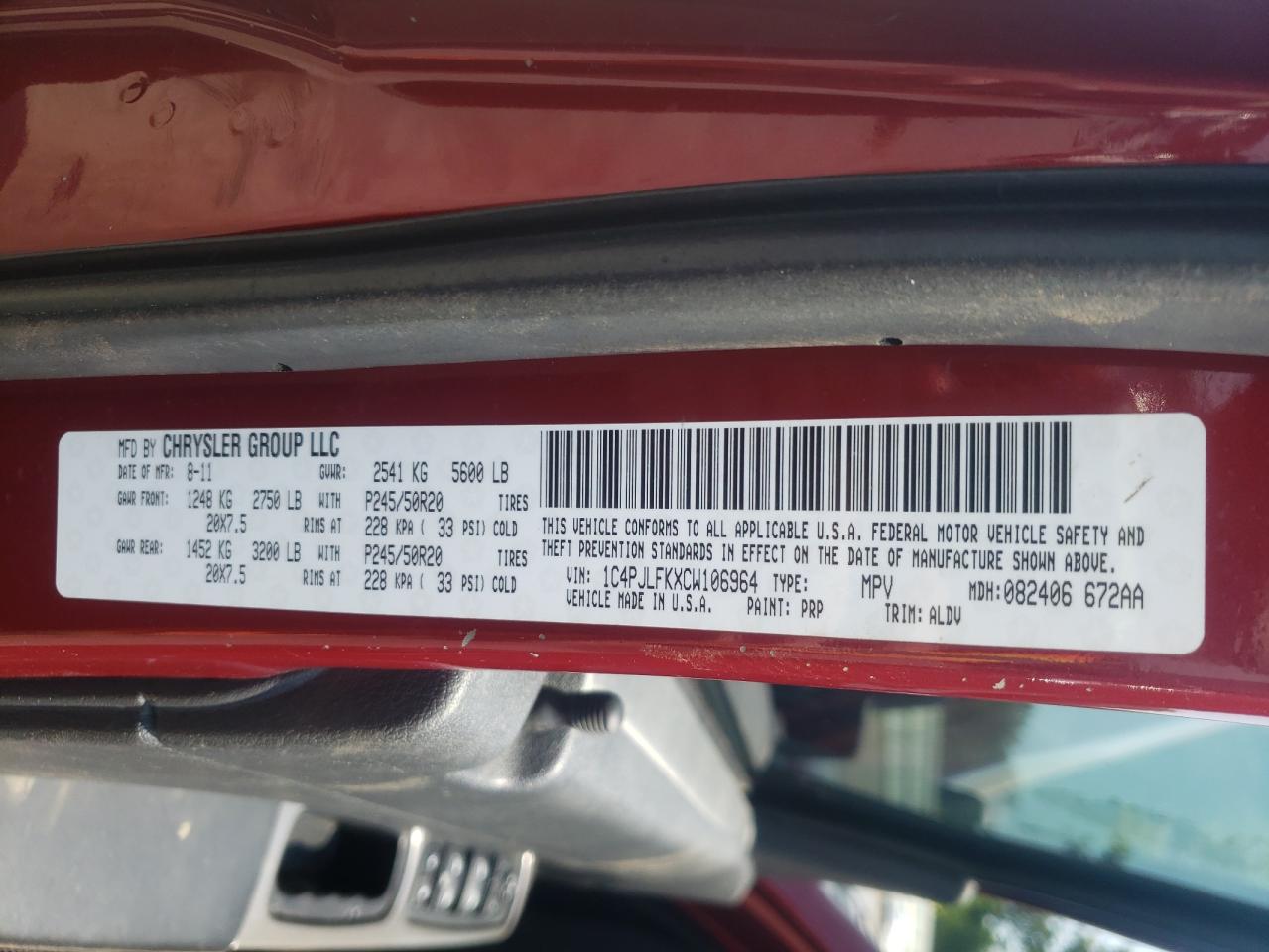 Photo 10 from auction – 2012 JEEP LIBERTY with VIN 1C4PJLFKXCW106964