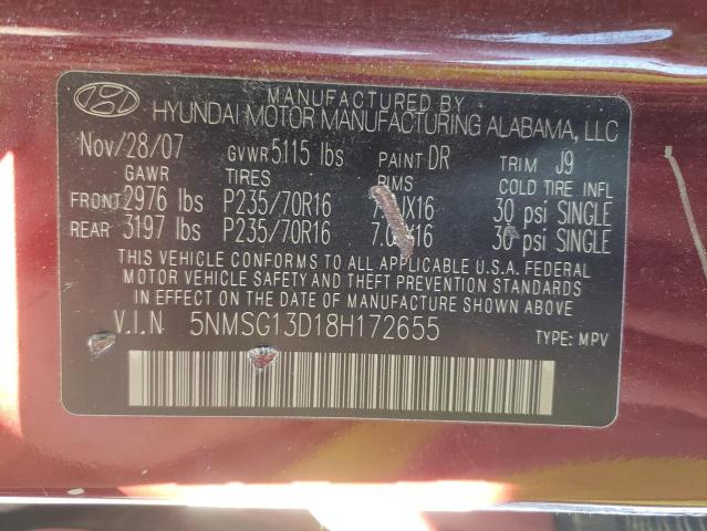Photo 10 from auction – 2008 HYUNDAI SANTA FE G with VIN 5NMSG13D18H172655