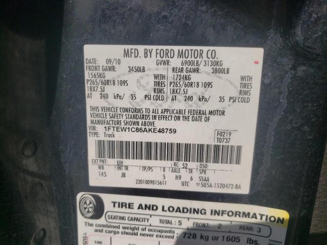 Photo 10 from auction – 2010 FORD F150 SUPER with VIN 1FTEW1C86AKE48759