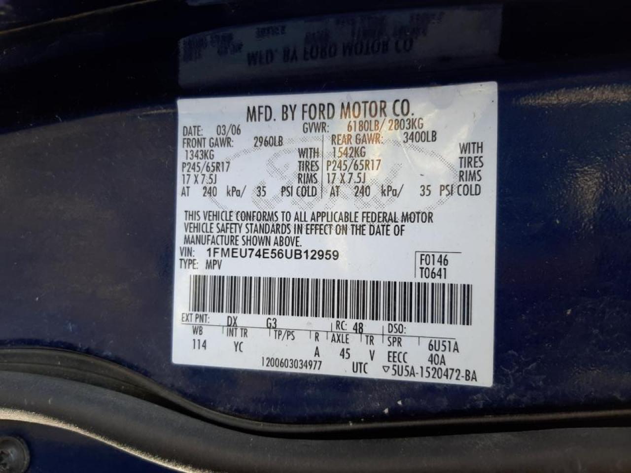 Photo 10 from auction – 2006 FORD EXPLORER E with VIN 1FMEU74E56UB12959