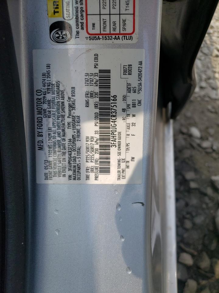 Photo 10 from auction – 2012 FORD FUSION SEL with VIN 3FAHP0JG4CR375166
