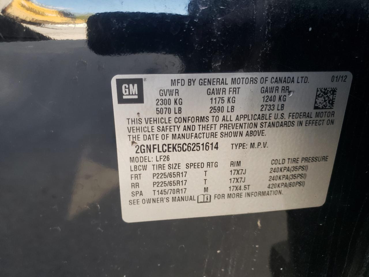 Foto 10 de la subasta – 2012 CHEVROLET EQUINOX LS con VIN 2GNFLCEK5C6251614
