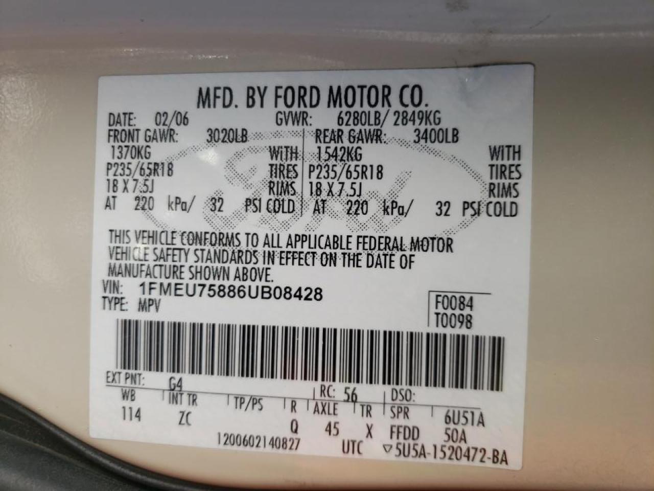 Photo 10 from auction – 2006 FORD EXPLORER L with VIN 1FMEU75886UB08428