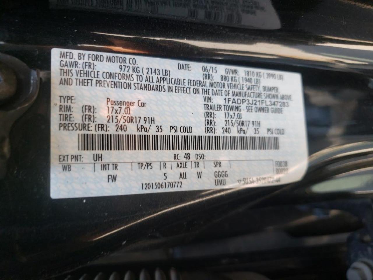 Photo 10 from auction – 2015 FORD FOCUS TITA with VIN 1FADP3J21FL347283