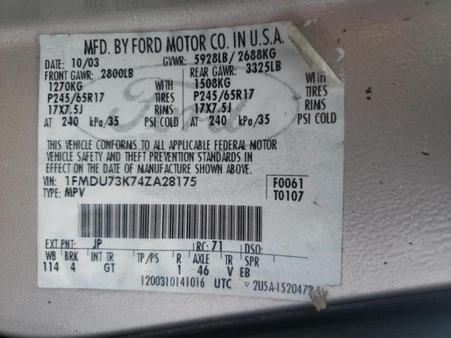 Photo 10 from auction – 2004 FORD EXPLORER X with VIN 1FMDU73K74ZA28175