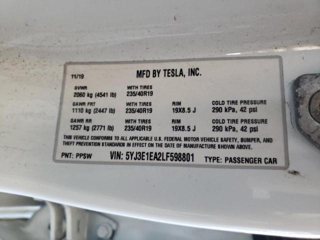 Photo 10 from auction – 2020 TESLA MODEL 3 with VIN 5YJ3E1EA2LF598801