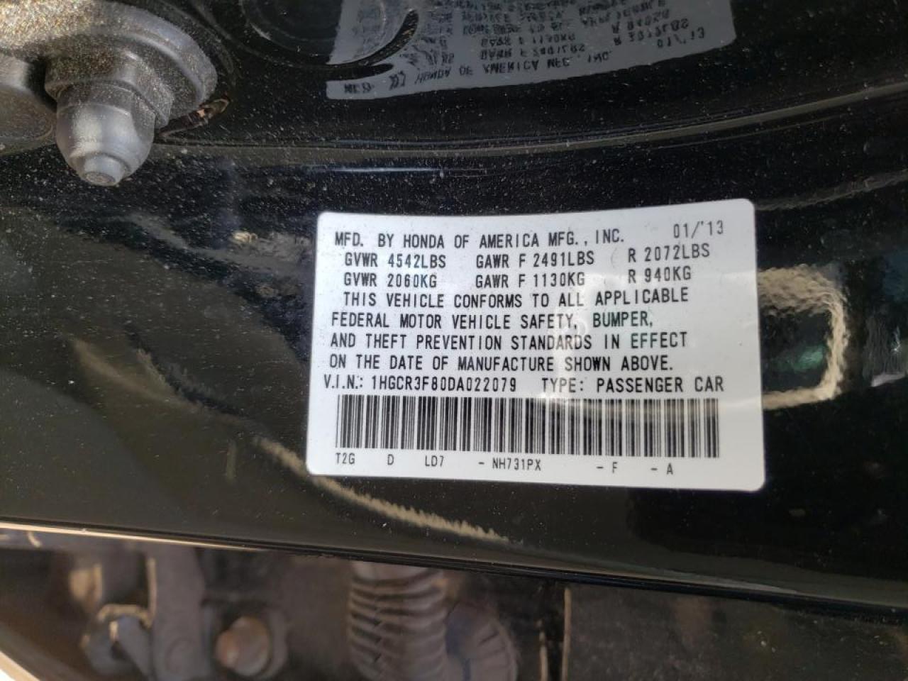 Photo 10 from auction – 2013 HONDA ACCORD EXL with VIN 1HGCR3F80DA022079