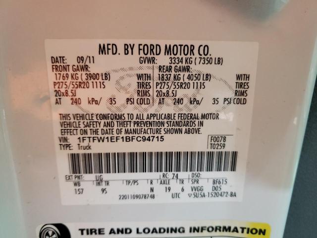 Photo 10 from auction – 2011 FORD F150 SUPER with VIN 1FTFW1EF1BFC94715